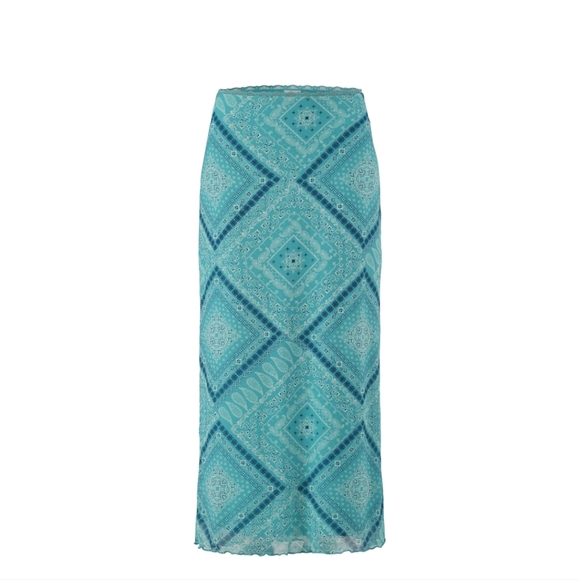 No Boundaries XXL/20 Pull On Teal Print Lined Maxi Skirt NWT - Picture 2 of 6